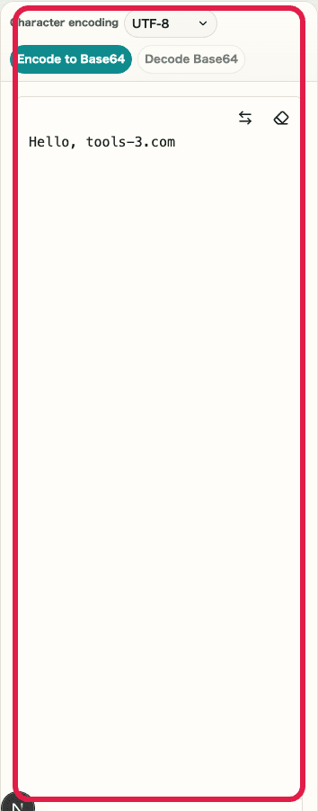 A cropped mobile image of Base64 Encode / Decode showing the encoding selector and input area