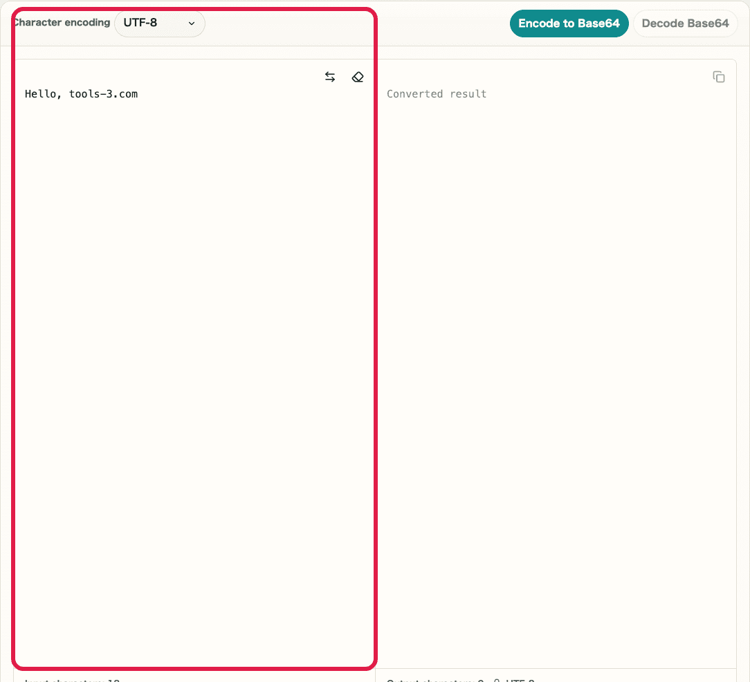 A cropped image of Base64 Encode / Decode showing the encoding selector and input area