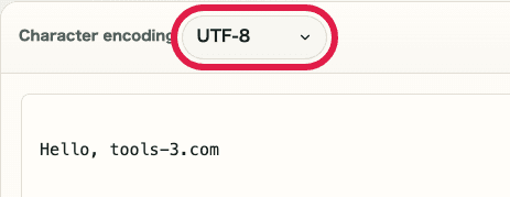 A cropped view of the character encoding selector in Base64 Encode / Decode