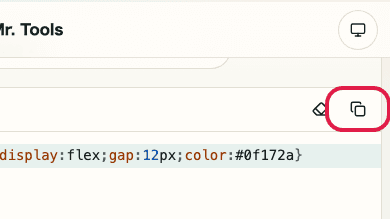 Screen showing where to use Copy input in CSS Formatter