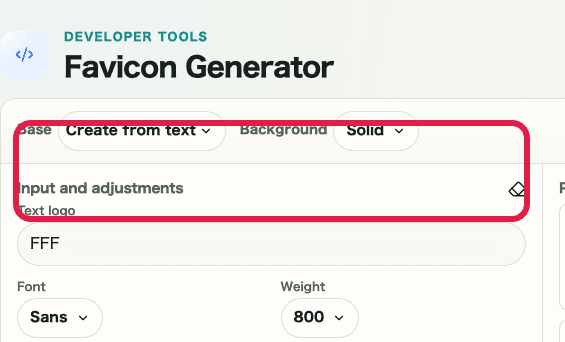 Base selector in Favicon Generator