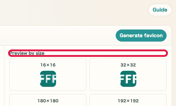 Size previews in Favicon Generator