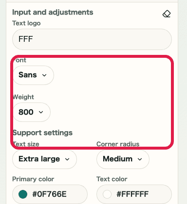 Mobile view of text logo settings in Favicon Generator