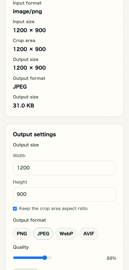 A cropped mobile capture of the processed preview in Image Crop & Resize showing where to review the result before saving