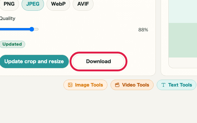 A cropped view showing the download button in Image Crop & Resize