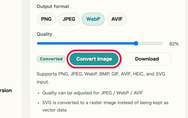 A cropped view showing only the convert button in Image Format Conversion