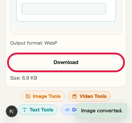 A cropped mobile view showing only the download button in Image Format Conversion