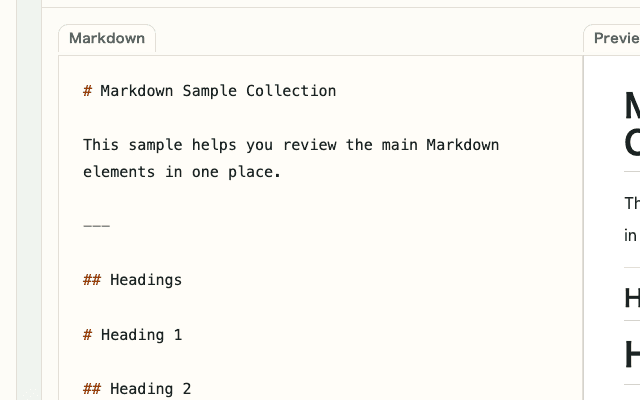 A cropped capture of the Markdown Preview editor showing the Markdown input area on the left