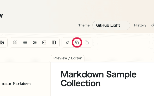 A view showing the copy icon at the top right of each panel in Markdown Preview