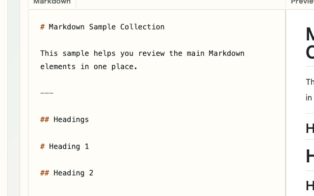 A view of the Markdown Preview editor showing the heading controls