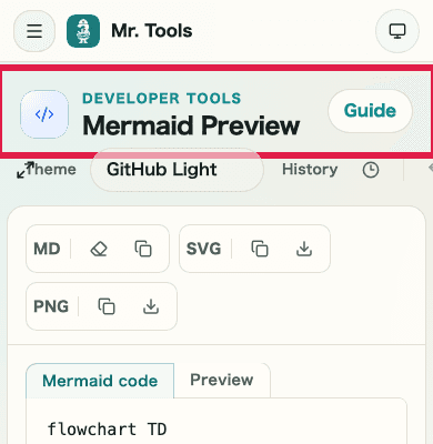 A cropped mobile capture of the preview area in Mermaid Preview showing the rendered diagram and theme controls