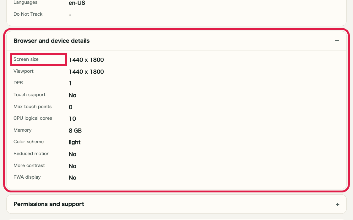 A cropped view of the browser and device details accordion in IP & Network Information Checker