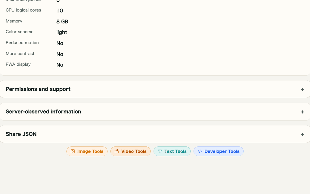 A cropped view of the shareable JSON text area in IP & Network Information Checker