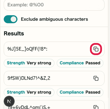 Supporting capture showing where to use Copy one password