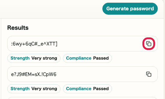 Supporting capture showing where to use Copy one password