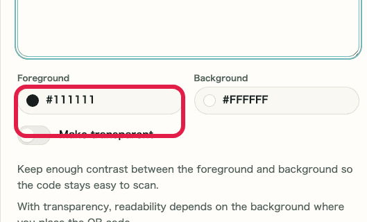 Color settings in QR Code Generator
