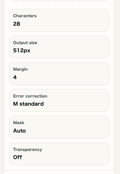Mobile view of the output details in QR Code Generator