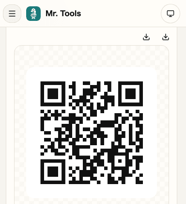 Mobile view of the save actions in QR Code Generator
