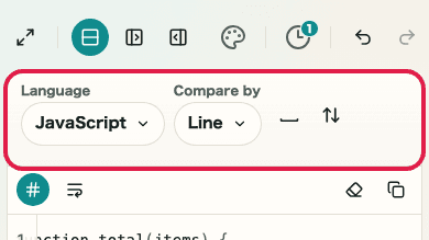 Screen showing the comparison options area in Text Diff