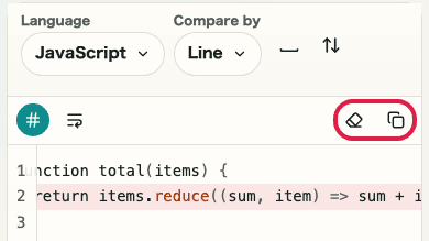 Screen showing copy and reuse actions in Text Diff