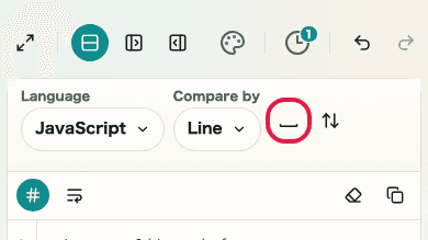 Screen showing the ignore whitespace control in Text Diff