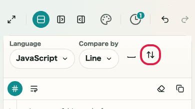 Screen showing the scroll sync control in Text Diff