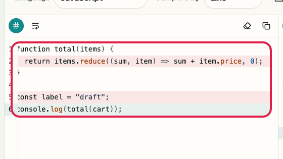Screen showing where to enter before text in Text Diff