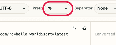 A cropped view of the prefix selector in URL Encode / Decode