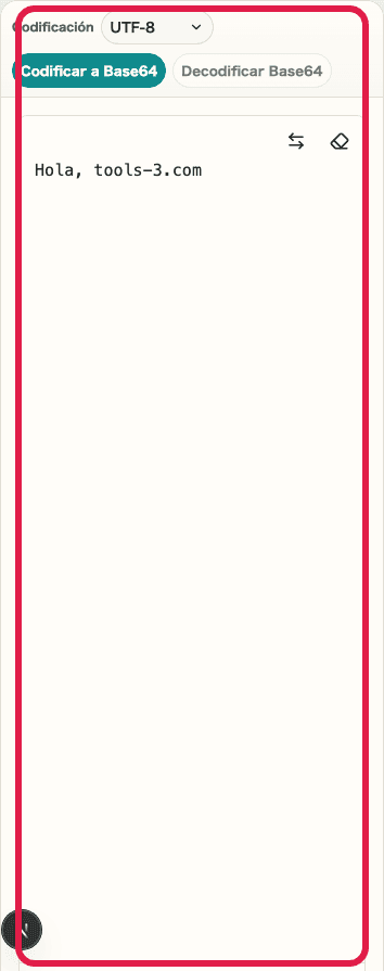 Imagen móvil recortada de Codificar / Decodificar Base64 mostrando el selector de codificación y el área de entrada