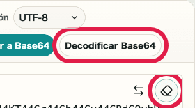 Vista móvil recortada del botón Decodificar Base64