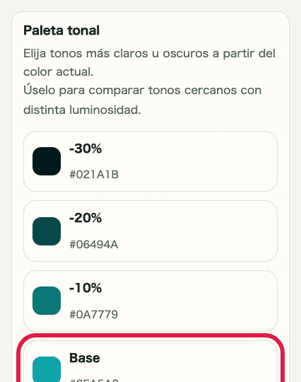 Captura de apoyo que muestra dónde usar Paleta tonal