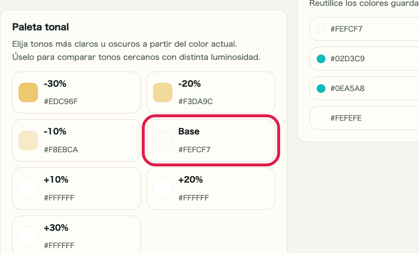 Captura de apoyo que muestra dónde usar Paleta tonal