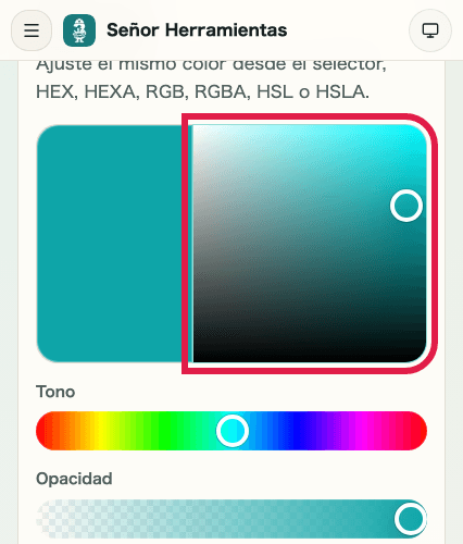 Captura de apoyo que muestra dónde usar Selector de color