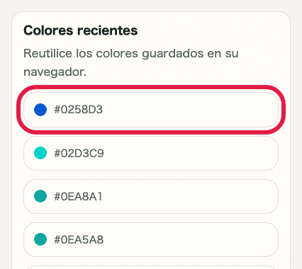 Captura de apoyo que muestra dónde usar Colores recientes