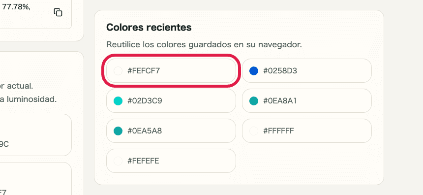 Captura de apoyo que muestra dónde usar Colores recientes