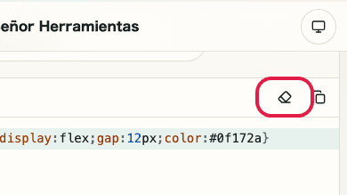 Pantalla que muestra dónde usar Limpiar entrada en Formateador CSS