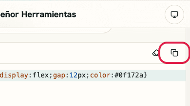 Pantalla que muestra dónde usar Copiar entrada en Formateador CSS