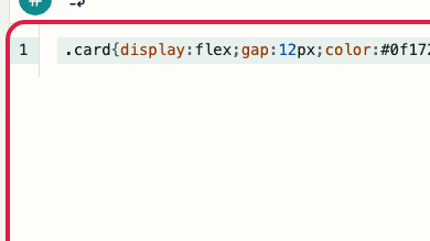 Pantalla que muestra dónde usar Entrada de código en Formateador CSS
