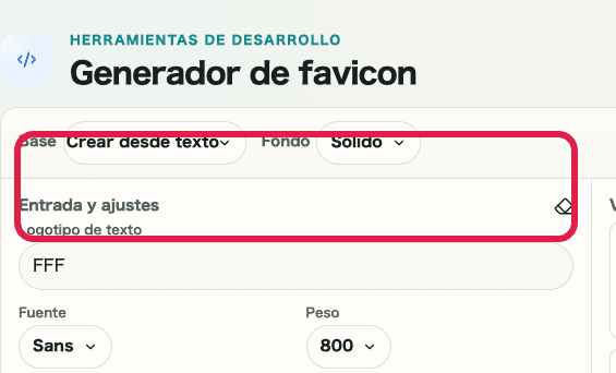Selector de base en el generador de favicon