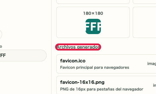 Lista de archivos en el generador de favicon