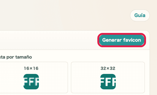 Botón generar en el generador de favicon