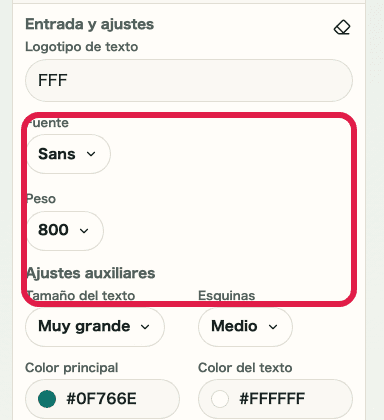 Vista móvil de los ajustes de texto en el generador de favicon