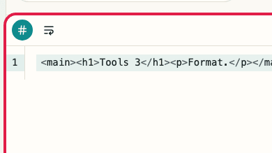 Pantalla que muestra Zona de modo de formato y entrada de código en Formateador HTML