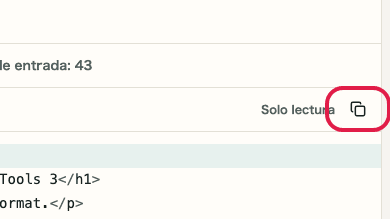 Pantalla que muestra dónde usar Copiar resultado en Formateador HTML