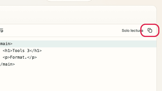 Pantalla que muestra dónde usar Copiar resultado en Formateador HTML