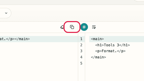 Pantalla que muestra dónde usar Copiar entrada en Formateador HTML
