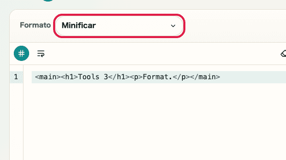 Pantalla que muestra dónde usar Modo de compresión en Formateador HTML