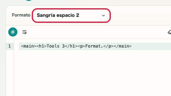 Pantalla que muestra dónde usar Modo de formato en Formateador HTML