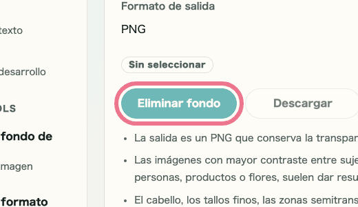 Imagen recortada que muestra el botón de eliminar fondo en Eliminación de fondo de imagen
