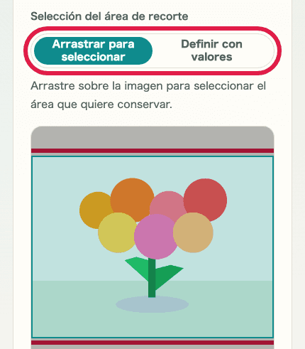 Captura móvil recortada de la pantalla de edición en Recorte y cambio de tamaño de imagen mostrando la selección de imagen y los controles de recorte